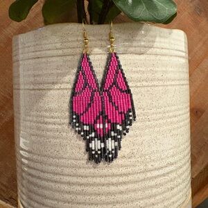 Beaded Pink Butterfly Earrings